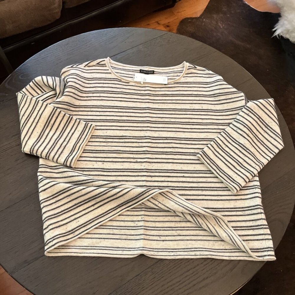 NWT Eileen Fisher Maple Oat Peppered Organic Cotton/Wool Boat Neck Top - Picture 5 of 8